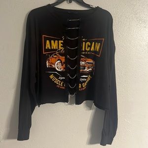 Fashion, nova women’s one X long sleeve graphic T shirt with chain detail